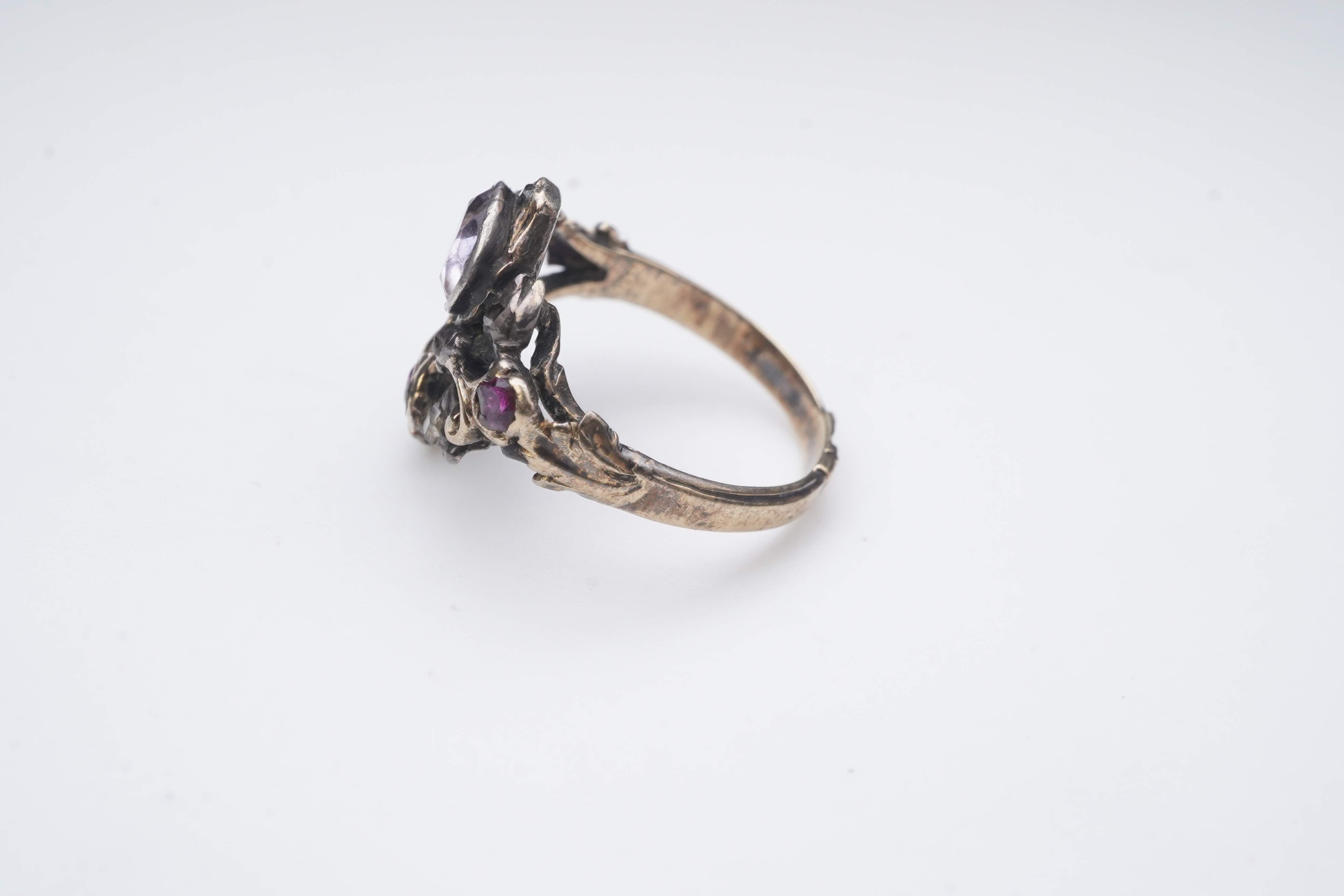 A ruby, rock crystal and diamond ring